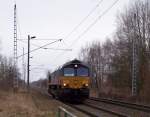 Class 66/11660/class-66-der-heavy-haul-power Class 66 der Heavy Haul Power durchfhrt hier solo den Haltepunkt Ragow. Dieser Ort befindet sich zwischen Lbbenau und Lbben. 28.02.2009 