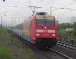BR 101/9403/101-037-0-kommt-an-einem-nebligen 101 037-0 kommt an einem nebligen Vormittag mit dem EC 241 in den Lbbenauer Bahnhof eingefahren. Seine Fahrt ging von Berlin Hbf nach Krakow Glowny.